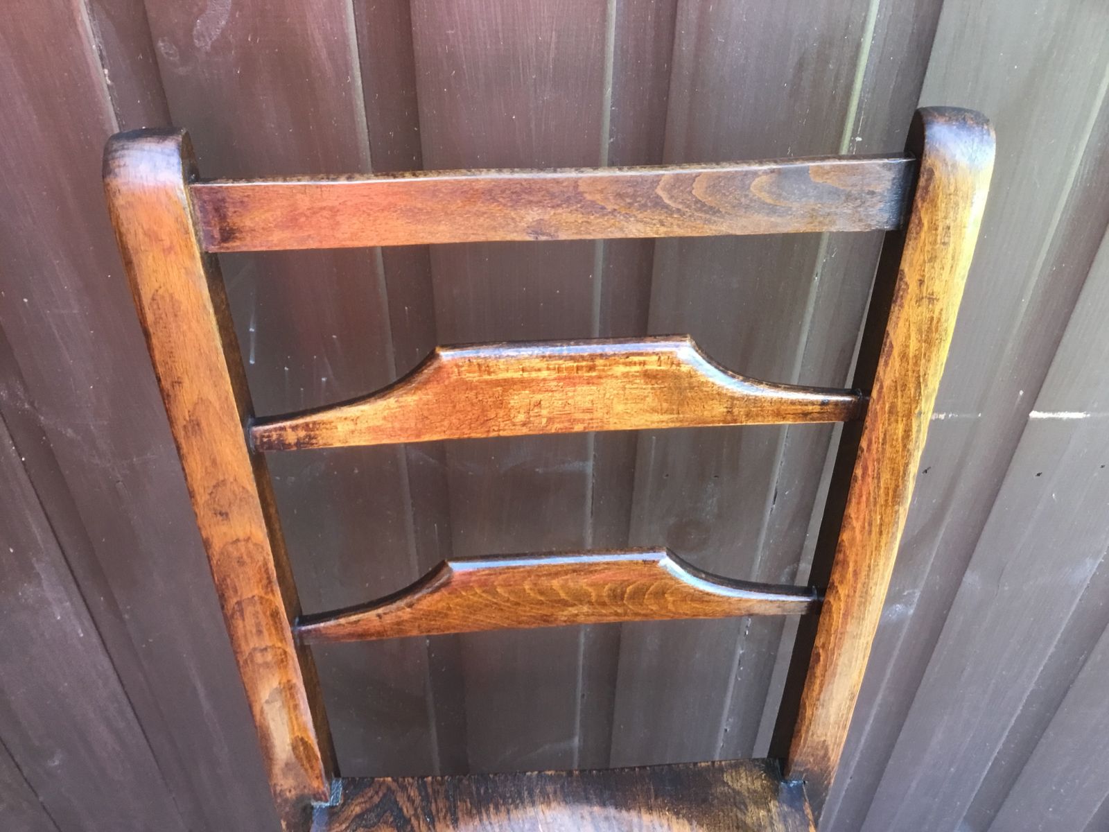 Stamped Antique C1910 English Chapel Chair. Superb Hues Of Dark Elm And Beechwood photo vinterior