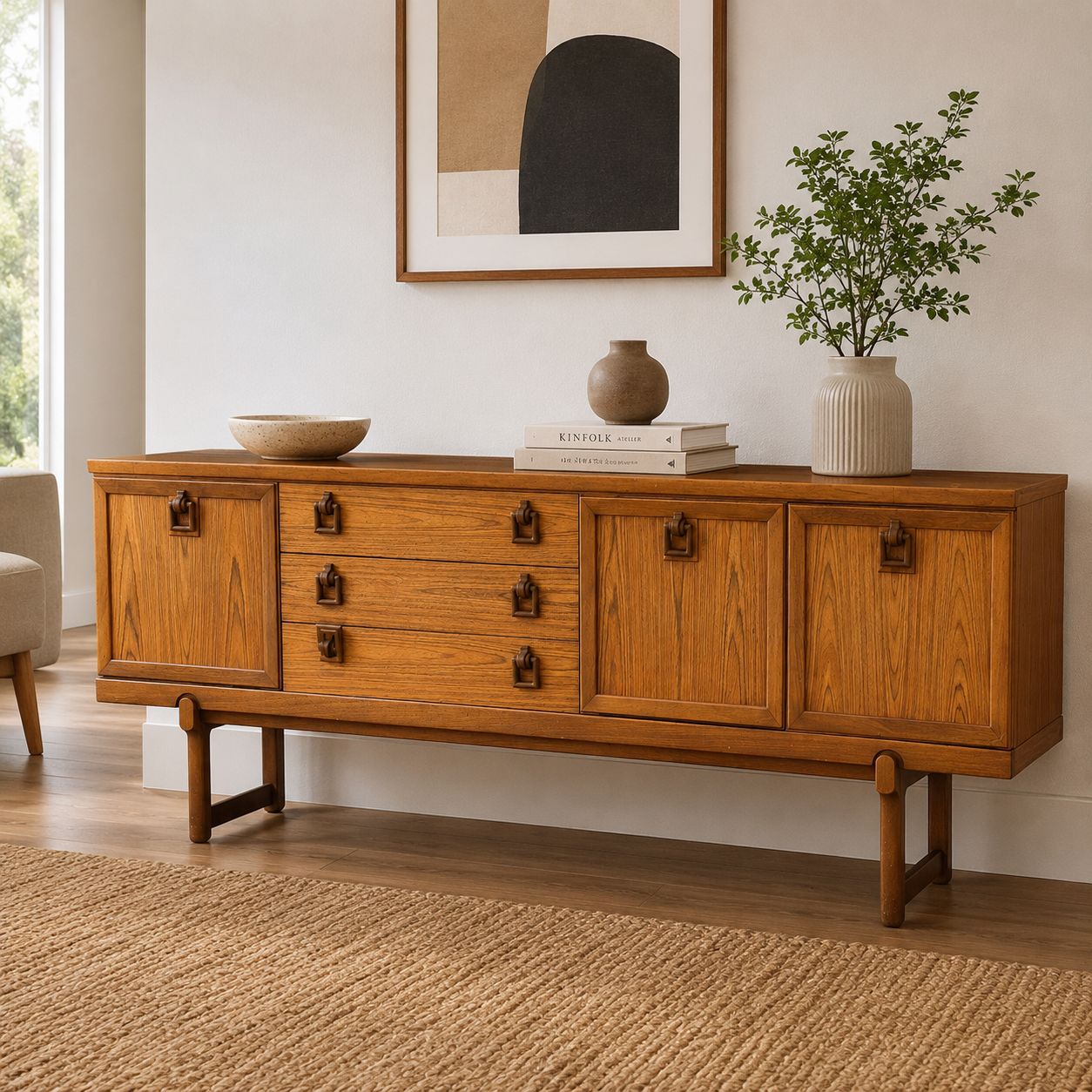 Vintage Beautility Mid Century Modern Teak Sideboard | Large Mcm Credenza Cabinet | Retro Storage Unit | Danish Style Sideboard