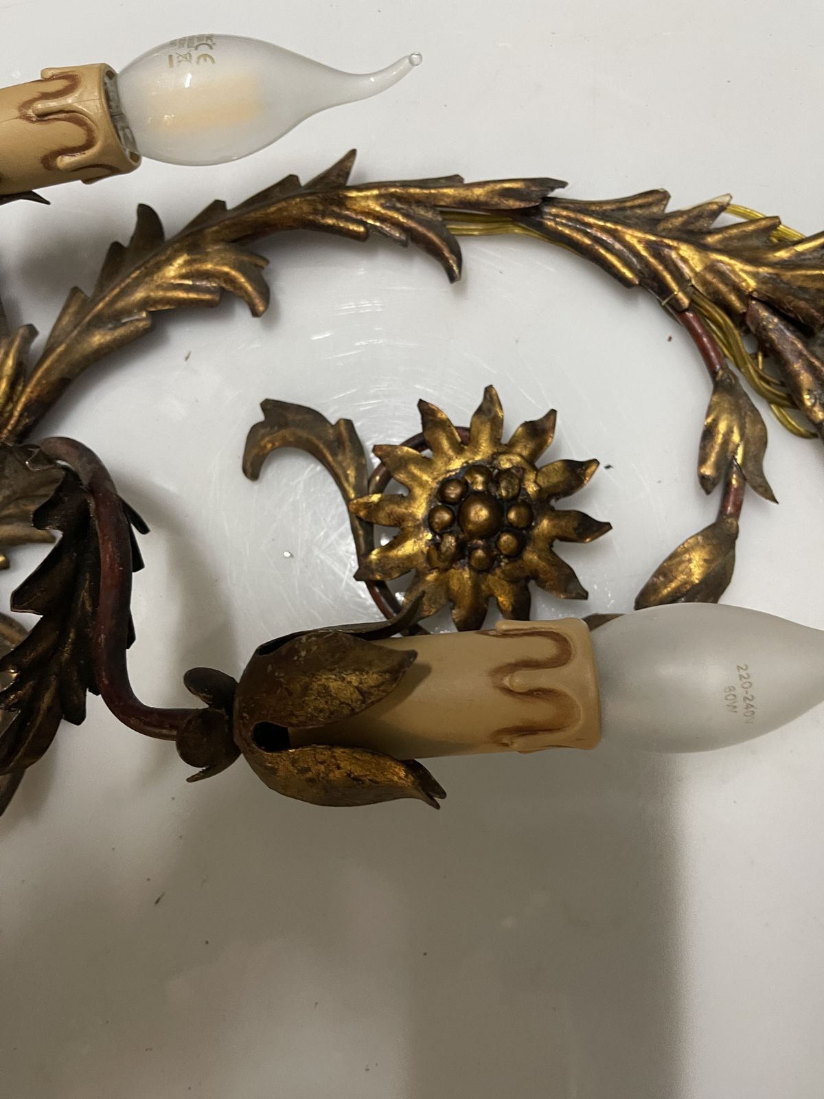 Large Italian Florentine Tole Wall Sconces In Gilt Metal, Set Of 2, 1950s photo buy