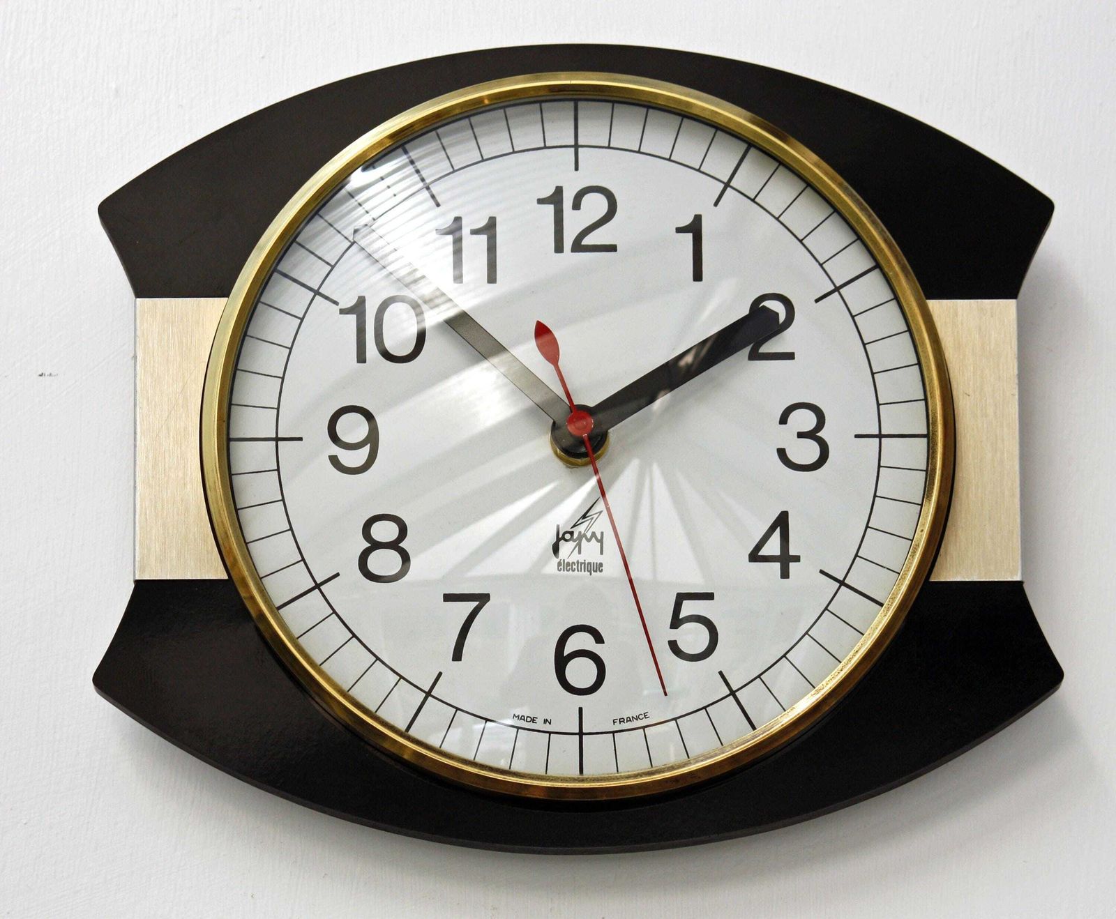 Vintage Japy Wall Clock   22cm Wooden Formica French Retro Black Wooden Mid Century 1970s Atomic Gift Off The Wall Clocks