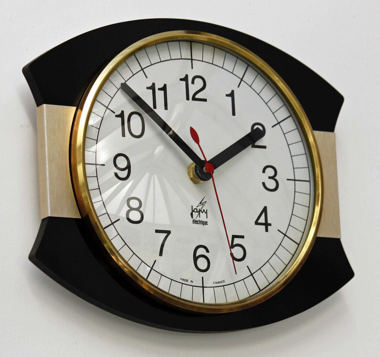 Vintage Japy Wall Clock   22cm Wooden Formica French Retro Black Wooden Mid Century 1970s Atomic Gift Off The Wall Clocks photo furniture