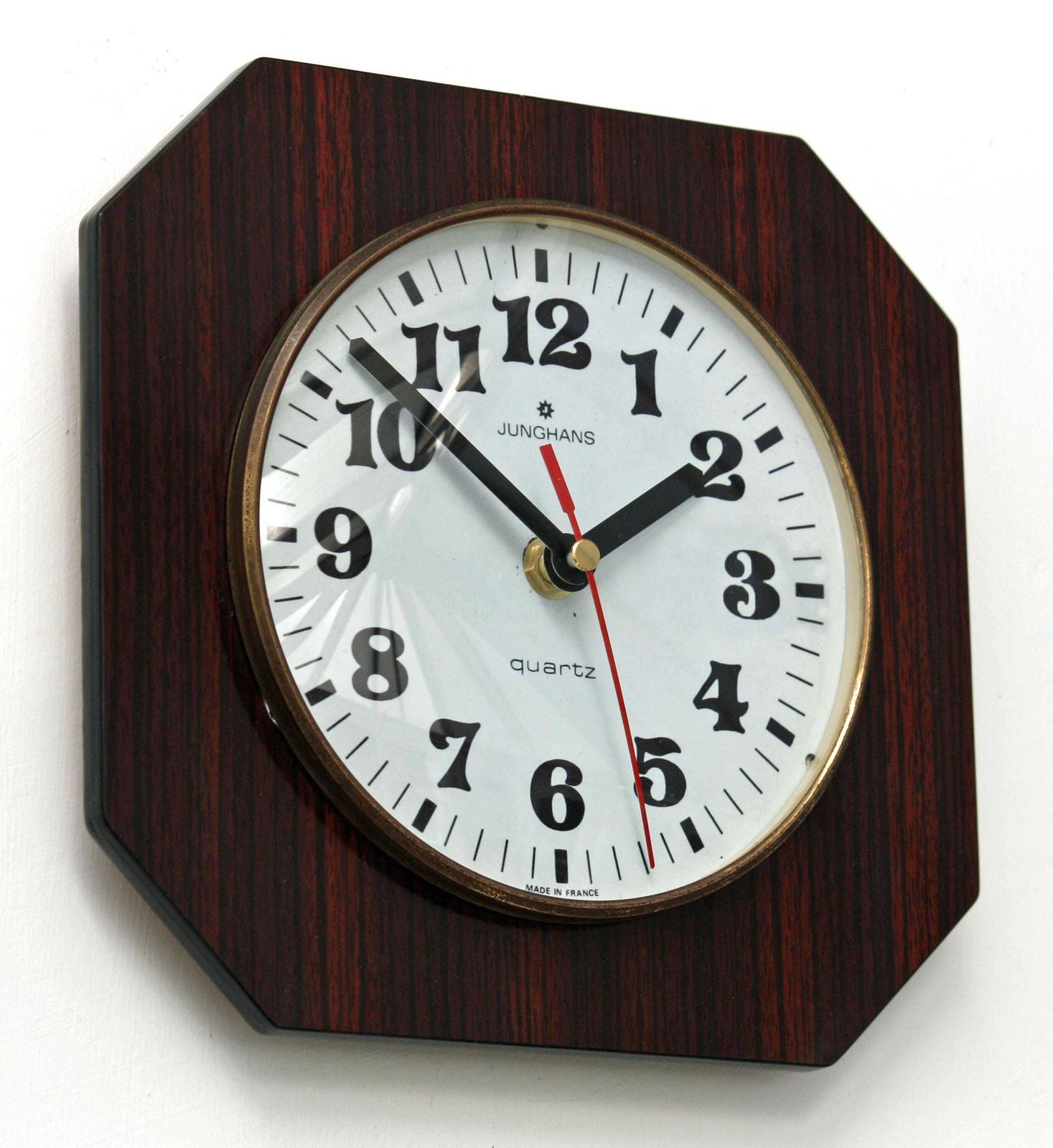 Vintage Junghans Wall Clock   22cm Wooden Formica French Retro Wooden Mid Century 1970s Atomic Gift Off The Wall Clocks photo furniture