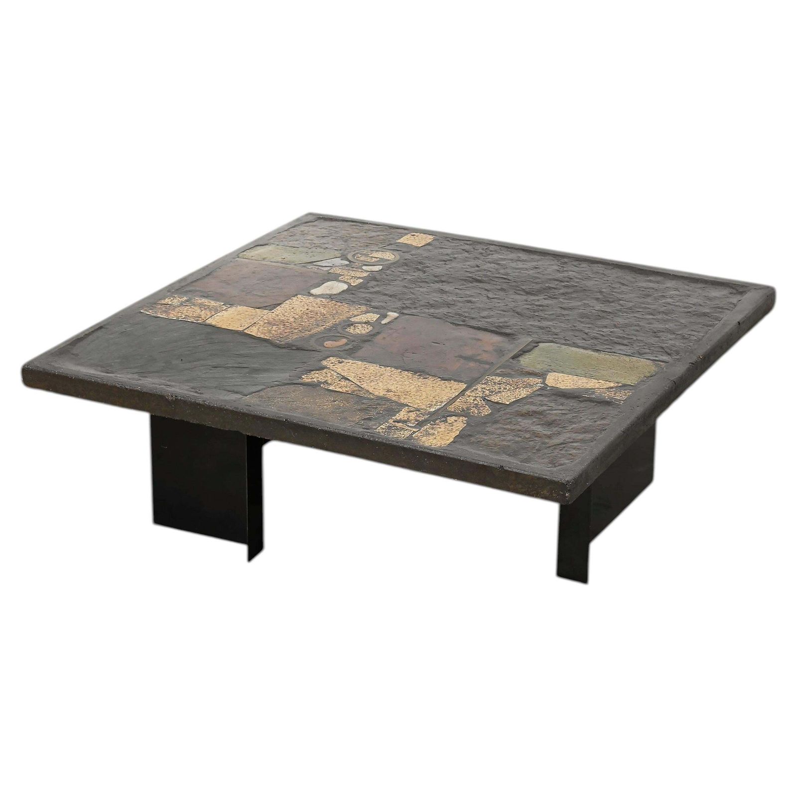 Paul Kingma Slate, Stone, And Brass Inlaid Coffee Table, 1970's