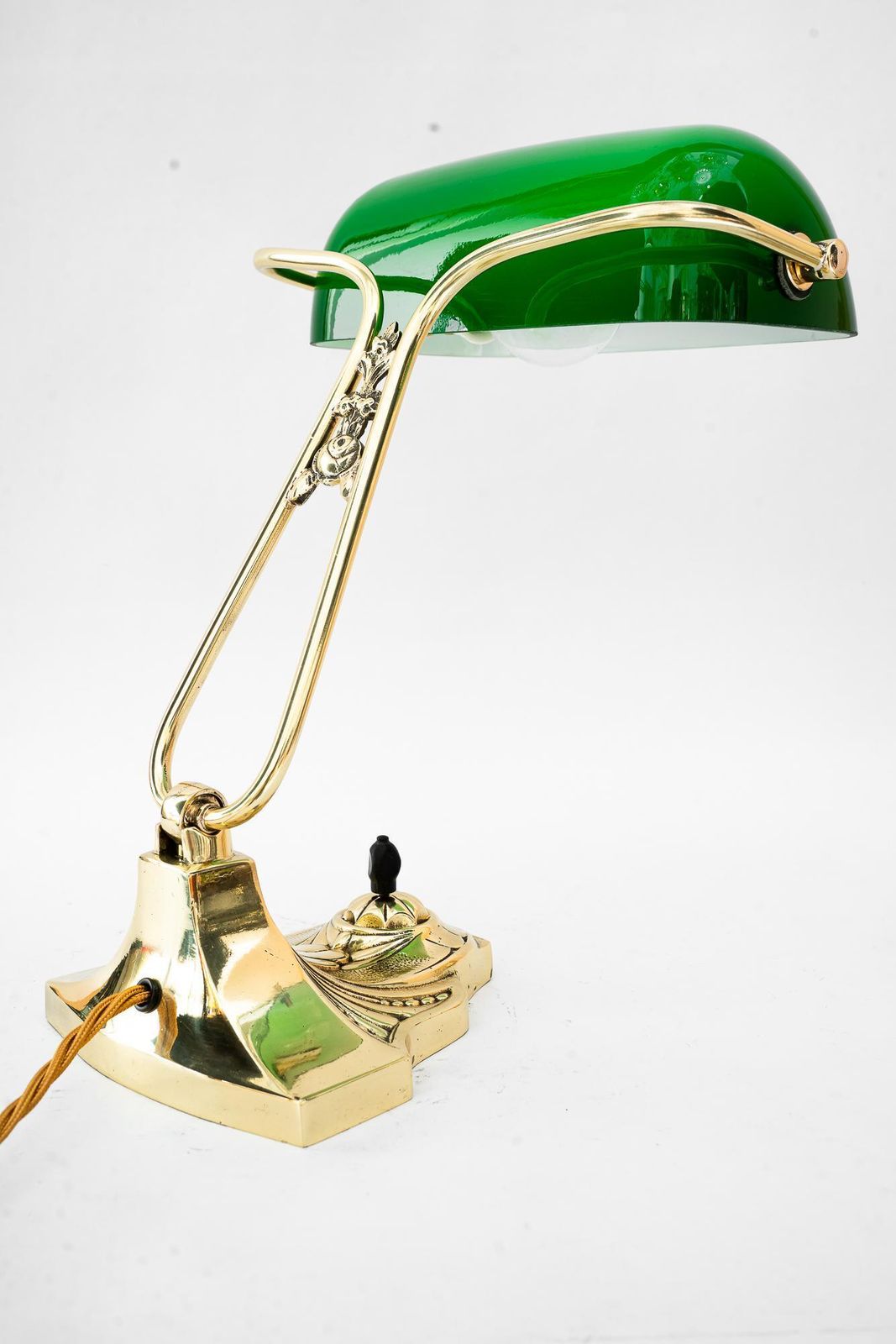 Swiveling Banker Table Lamp With Green Glass Shade Vienna Around 1920s photo for sale