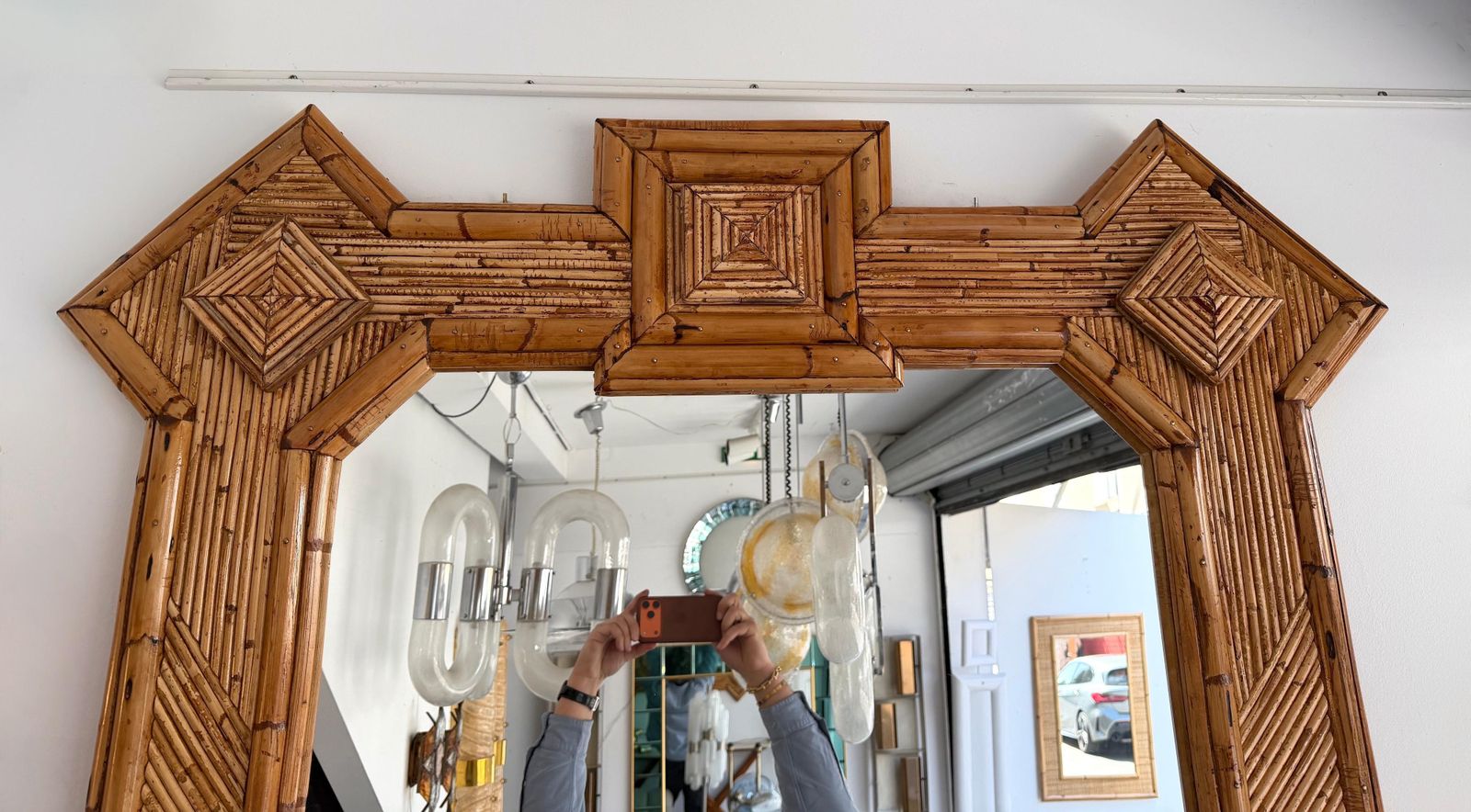 photo furniture Large Bamboo And Rattan Mirror By Vivai Del Sud. Italy, 1970s