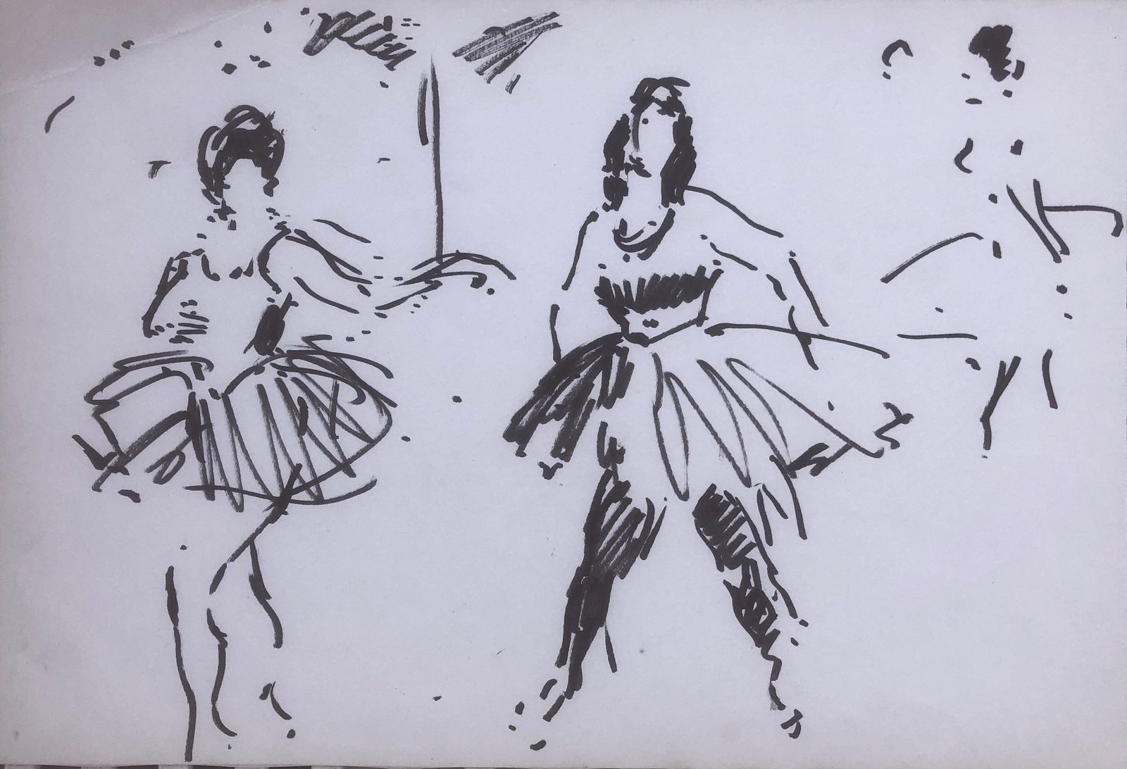 Ignacio Gil Sala – Spaans expressionistisch markeringtekening met balletdansers en theaterscène, ca. 1985 photo for sale