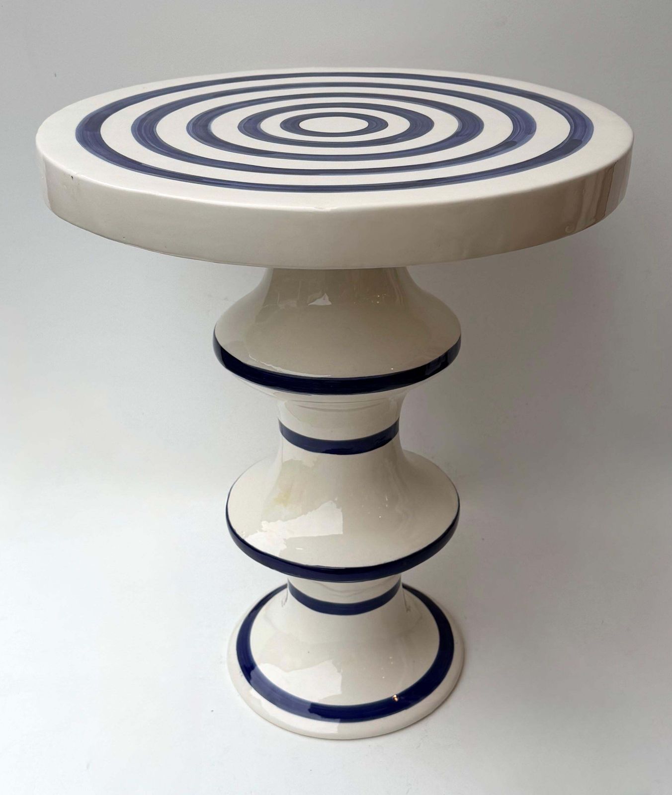Contemporary Pair Of Blue And White Ceramic Stripe Side Tables. Italy photo Furniture