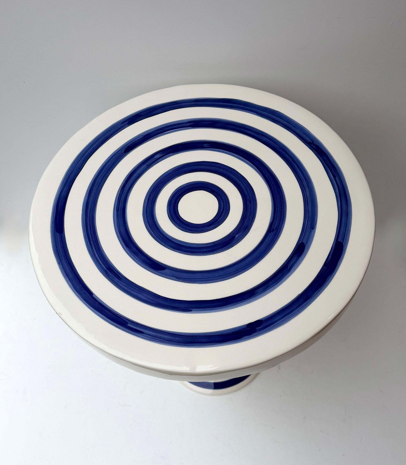 Contemporary Pair Of Blue And White Ceramic Stripe Side Tables. Italy photo vinterior