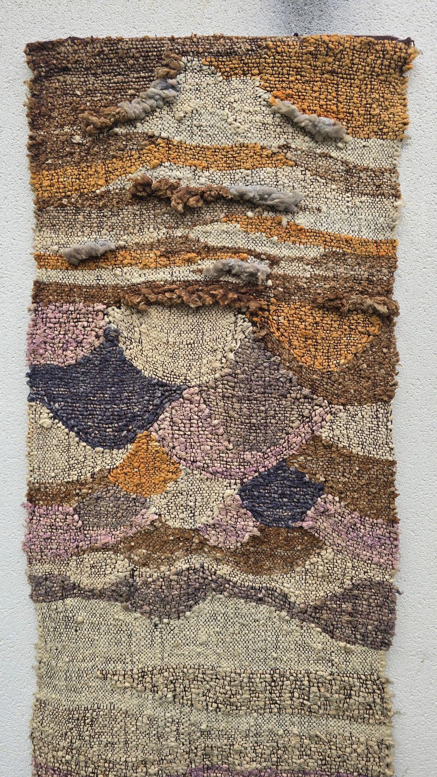 Large 1970s Handwoven Wool Fiber Art Wall Hanging, Sculptural Brutalist Textile photo buy