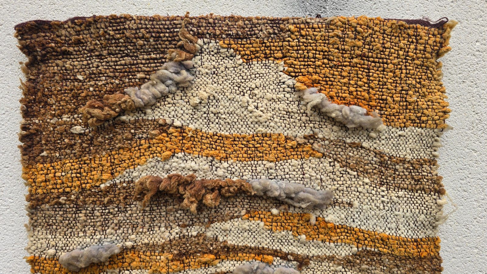 photo buy Large 1970s Handwoven Wool Fiber Art Wall Hanging, Sculptural Brutalist Textile