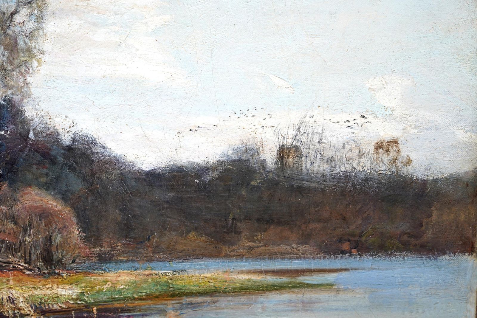 Art Swans Nest Landscape   British Victorian Impressionist Art Exhib Oil Painting photo