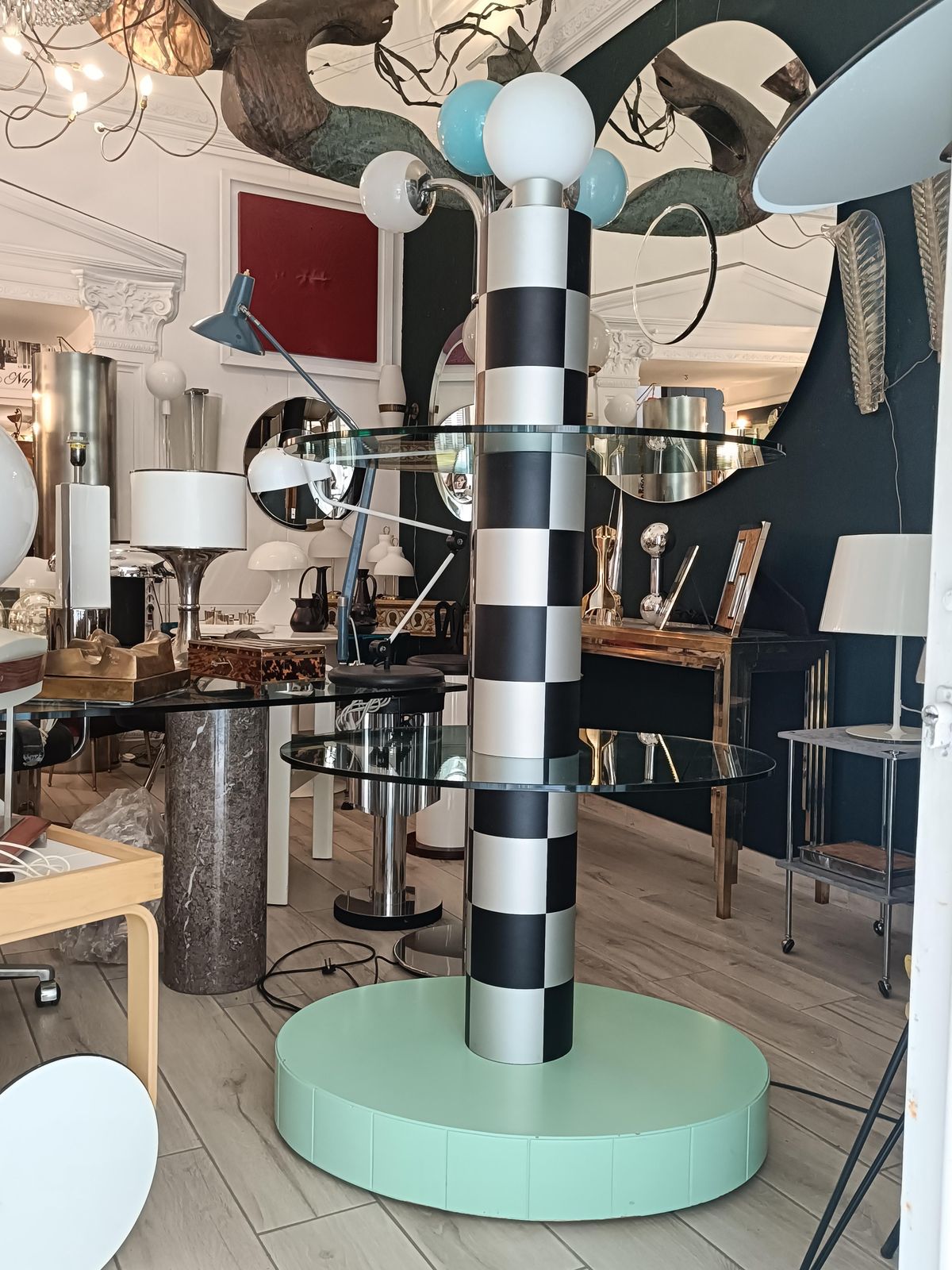 Alessandro Mendini Attr. Memphis Floor Lamp With Glass Shelves, 1970s photo for sale