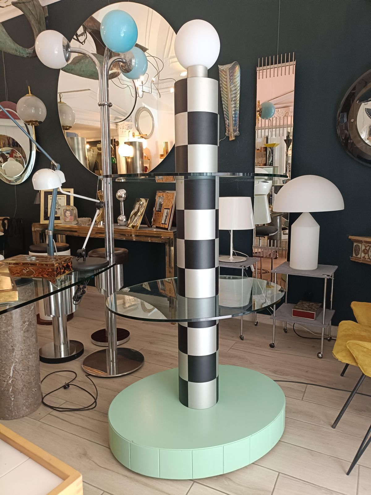 Alessandro Mendini Attr. Memphis Floor Lamp With Glass Shelves, 1970s photo buy