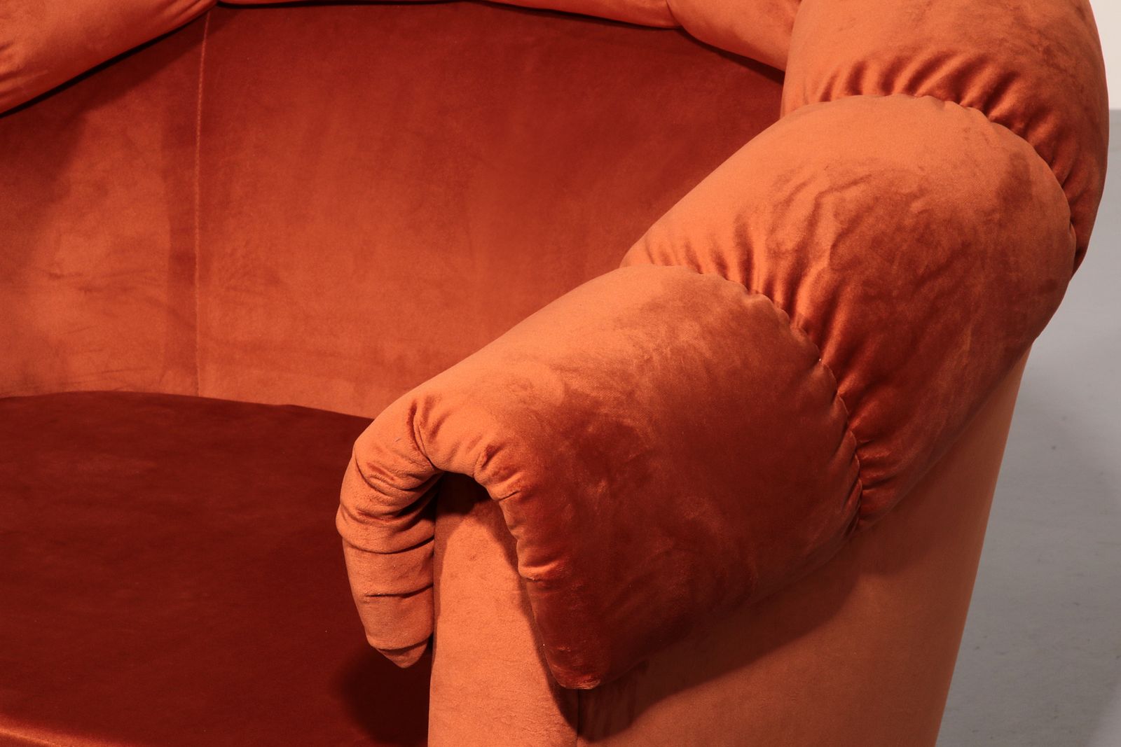 Italian Lounge Chairs From The 1950s In Orange Copper Velvet photo for sale