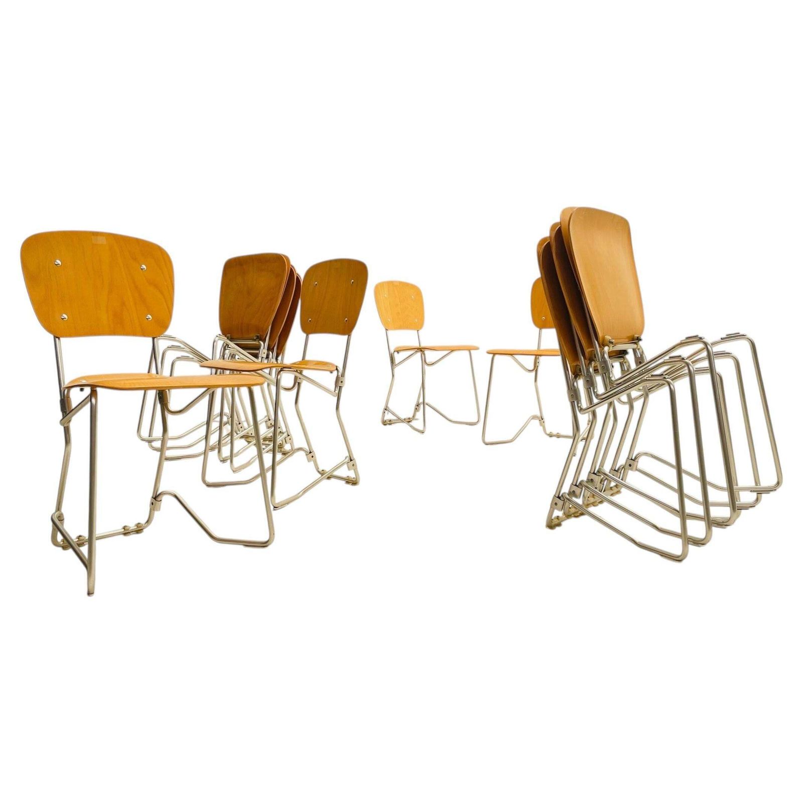 Set Of 10 Aluflex Stacking Chairs By Armin Wirth For Ph. Zieringer Kg