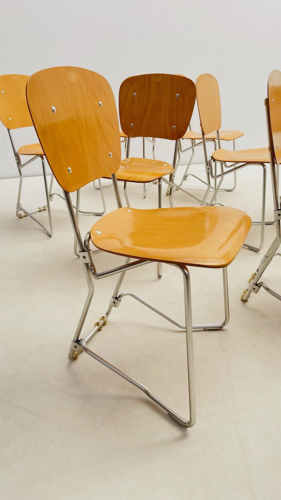 Set Of 10 Aluflex Stacking Chairs By Armin Wirth For Ph. Zieringer Kg photo vintage