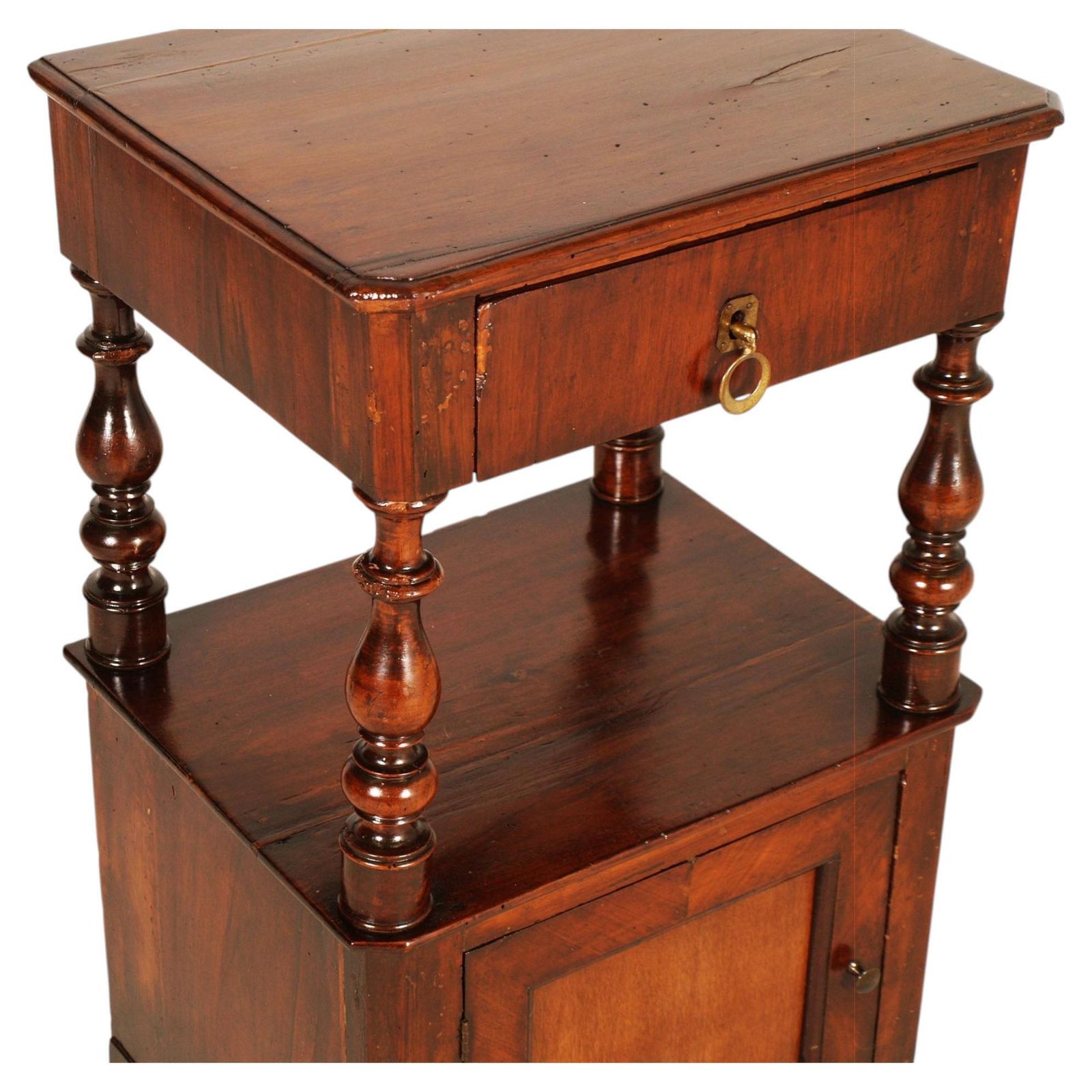 Italian Walnut Bedside Table With Drawer And Cabinet, Late 19th Century photo vinterior