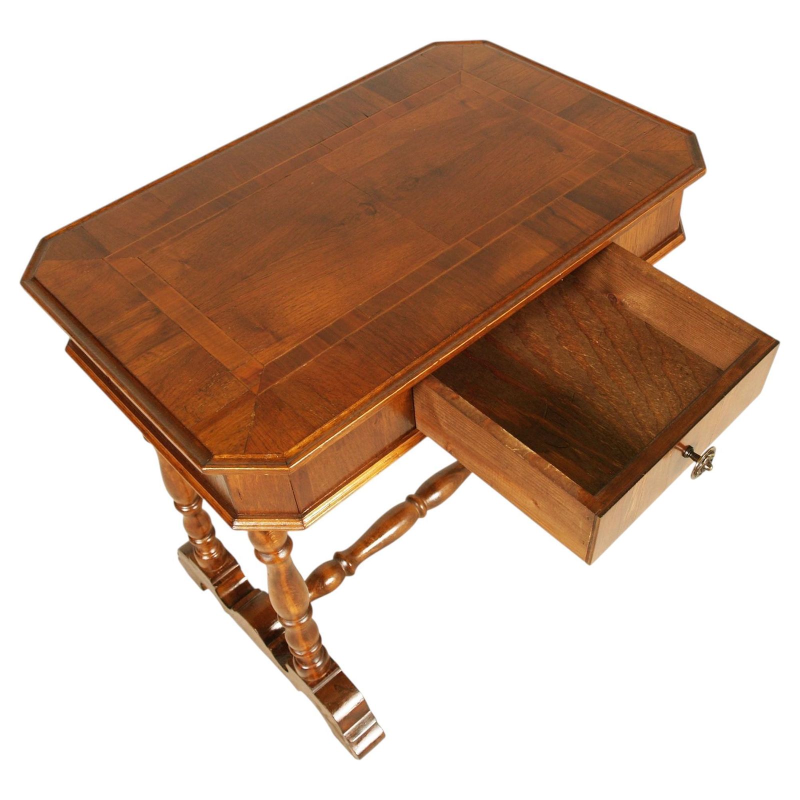 Table à écrire italienne en noyer du XIXe siècle, avec marqueterie et tiroir, provenance Asolo photo furniture