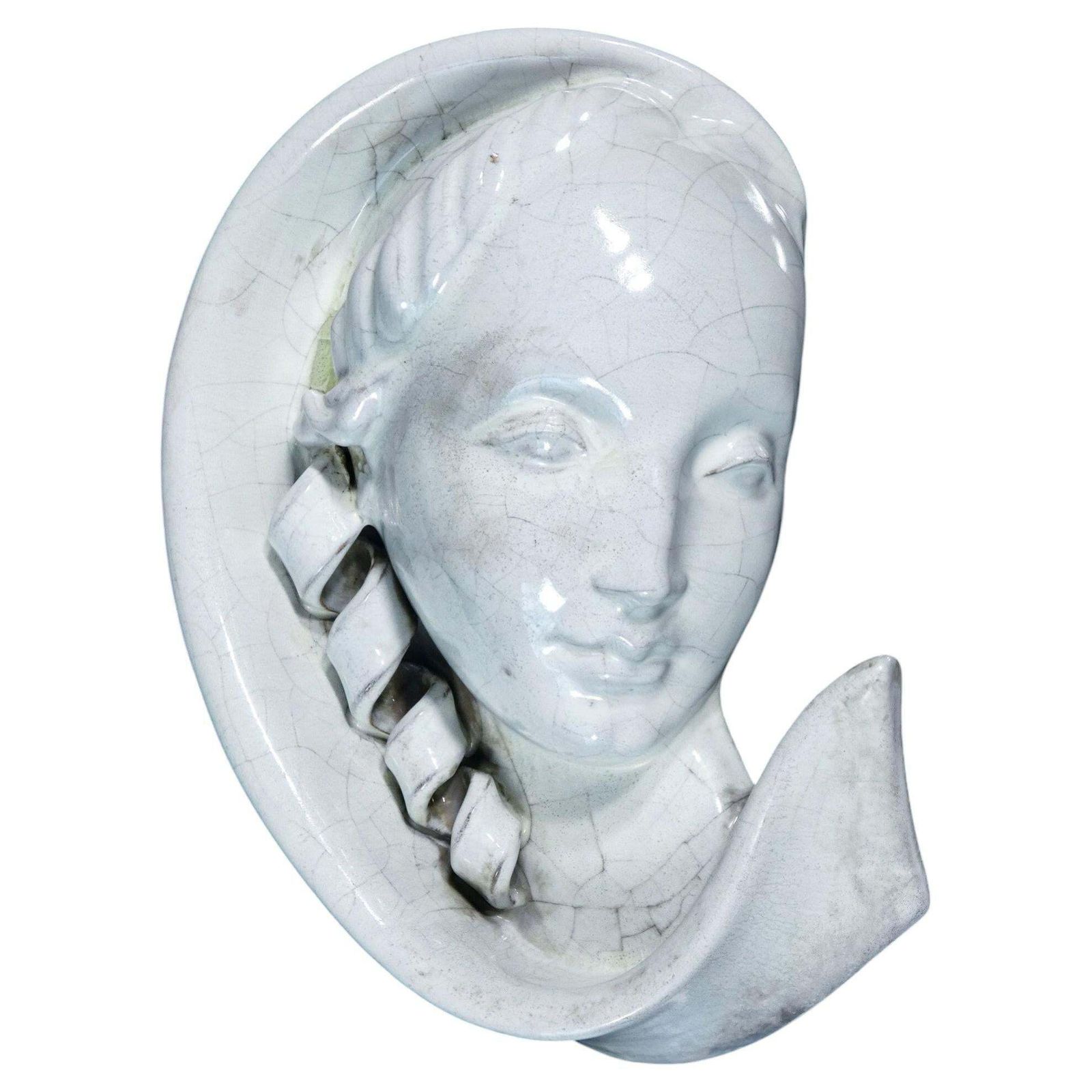 Ceramic Sculpture, M. Andersen (?), Face Of A Woman With Braid. Denmark
