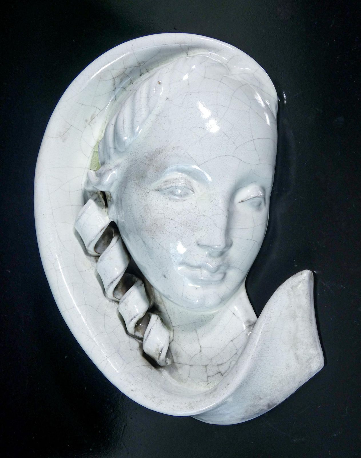 Ceramic Sculpture, M. Andersen (?), Face Of A Woman With Braid. Denmark photo furniture