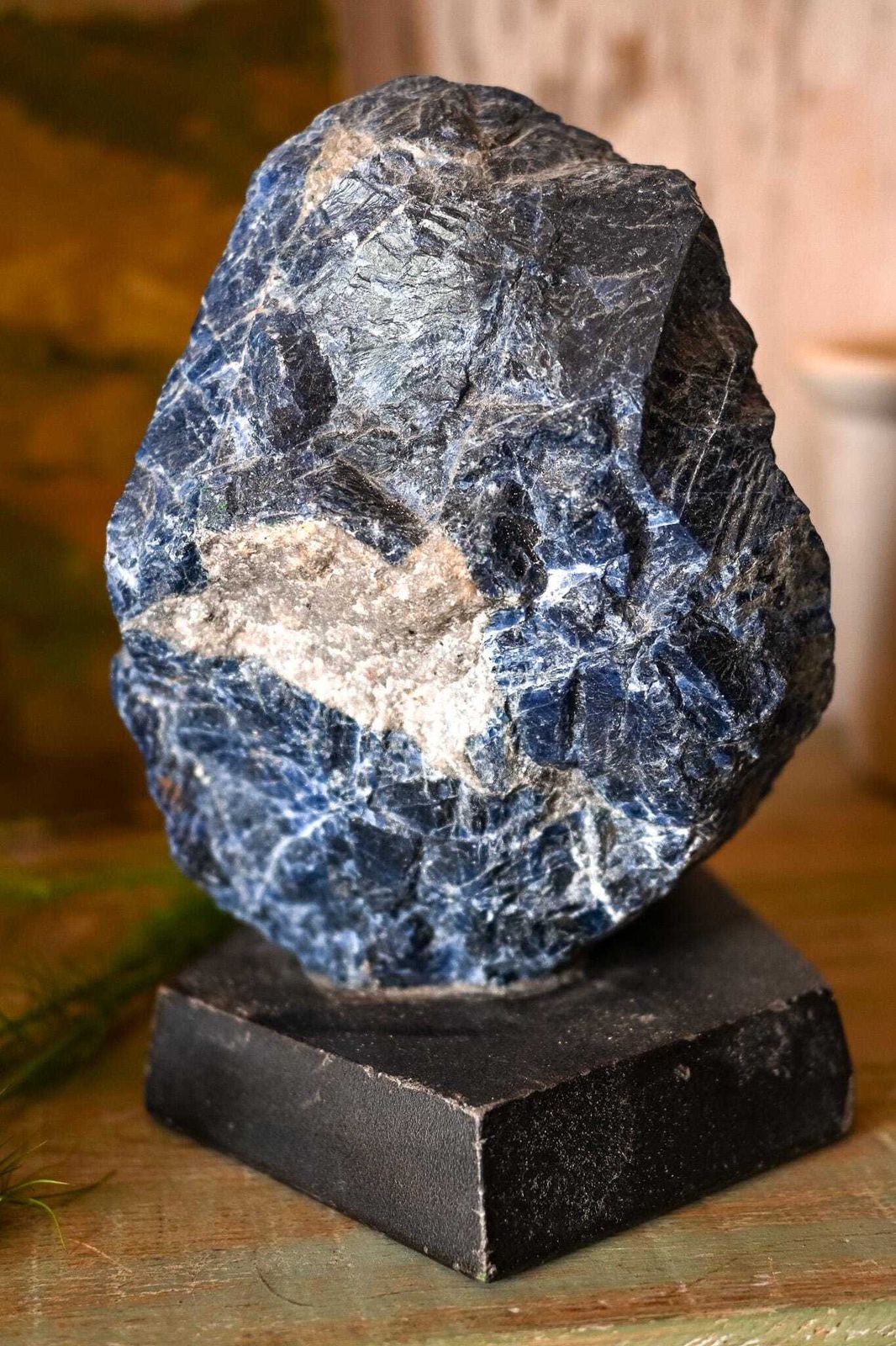 Large Raw Sodalite Specimen | South Africa | Wood Display Base | 19cm | Mineral Collector | Cabinet Of Curiosities | Deep Blue Stone photo for sale