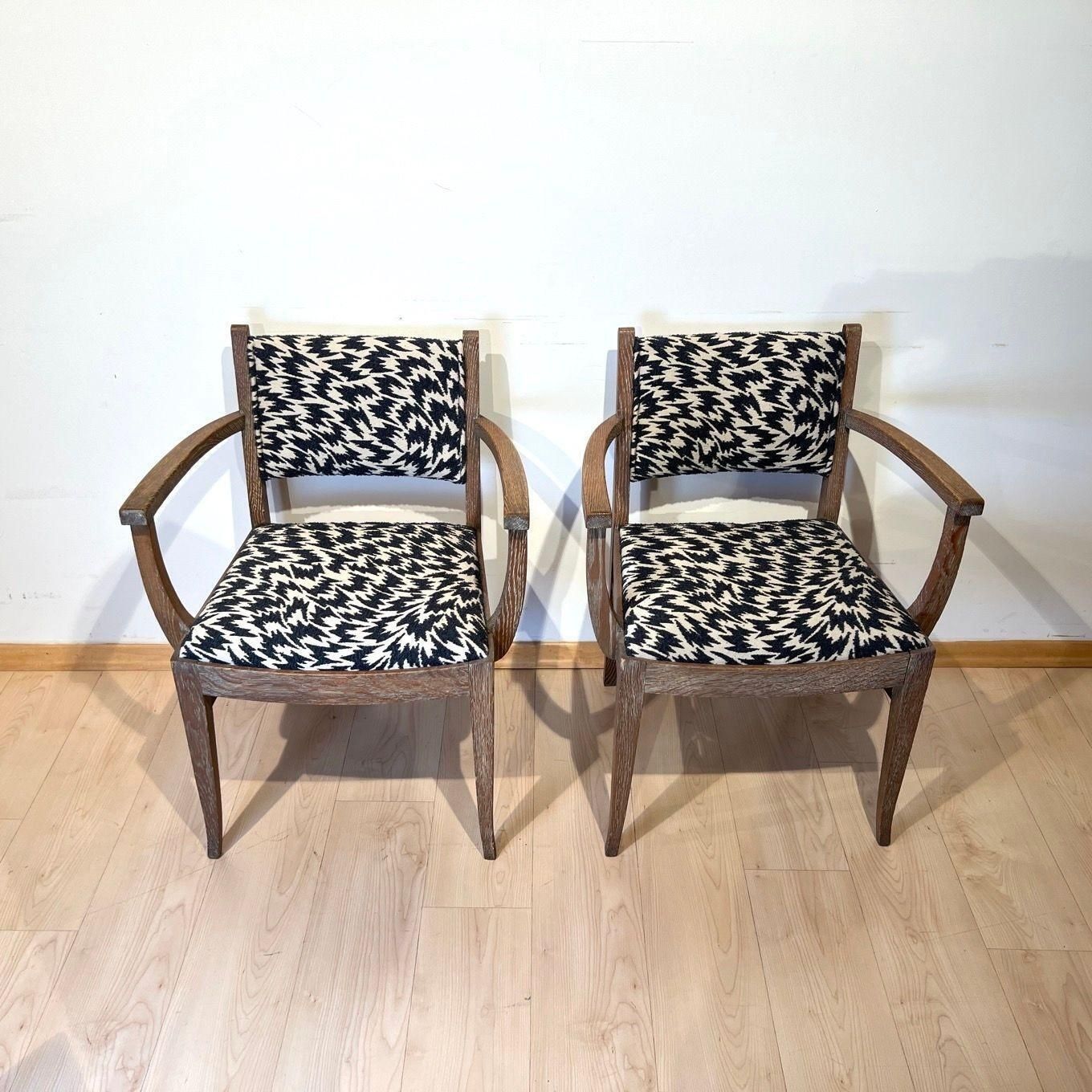 Pair Of Art Deco Armchairs, De Coene Frères, Limed Oak, Belgium Circa 1935 photo buy