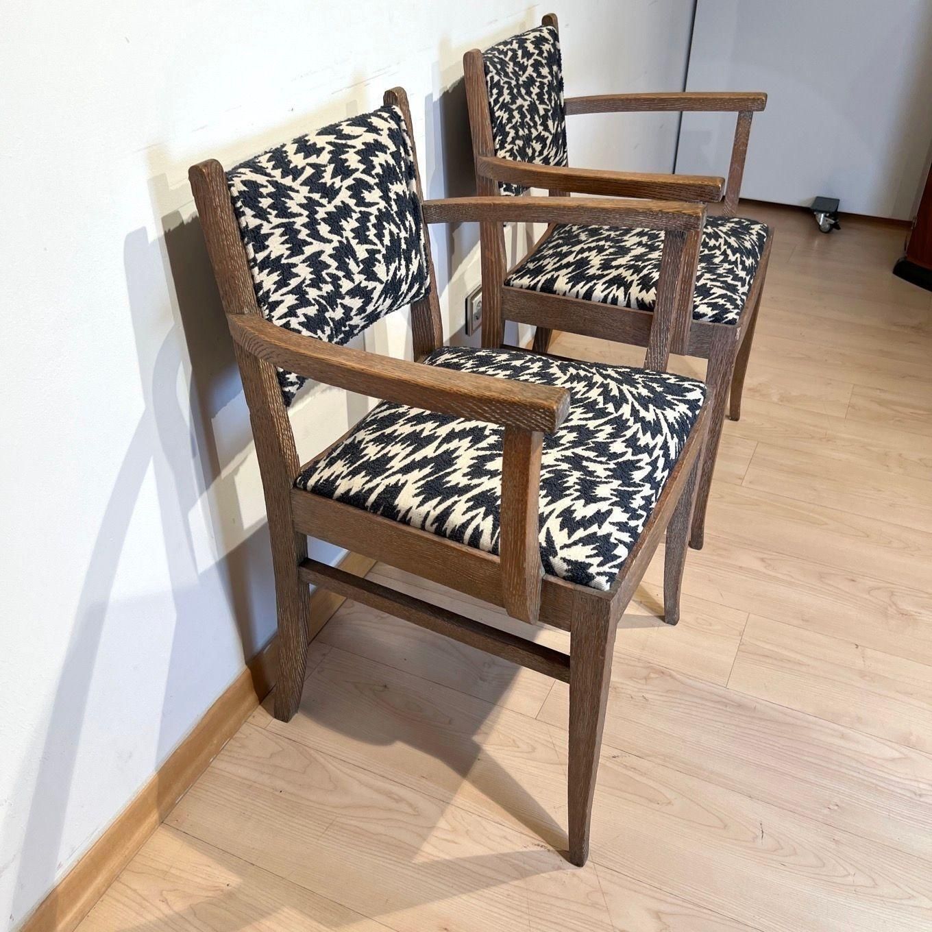 photo furniture Pair Of Art Deco Armchairs, De Coene Frères, Limed Oak, Belgium Circa 1935
