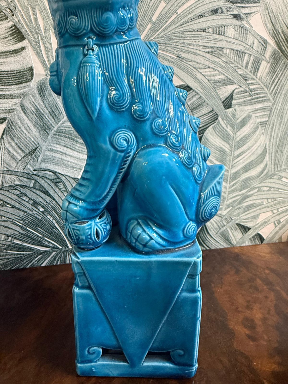 photo furniture Pair Of Chinese Porcelain Sculptures Fo Dogs Mid Century Turquoise Color
