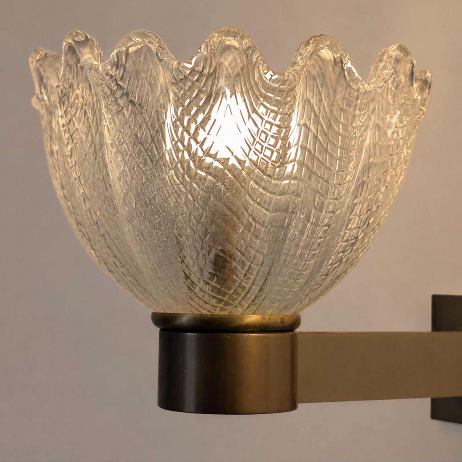 Pair Of 1950s Barovier & Toso Style Murano Glass And Satin Brass Wall Sconces photo furniture