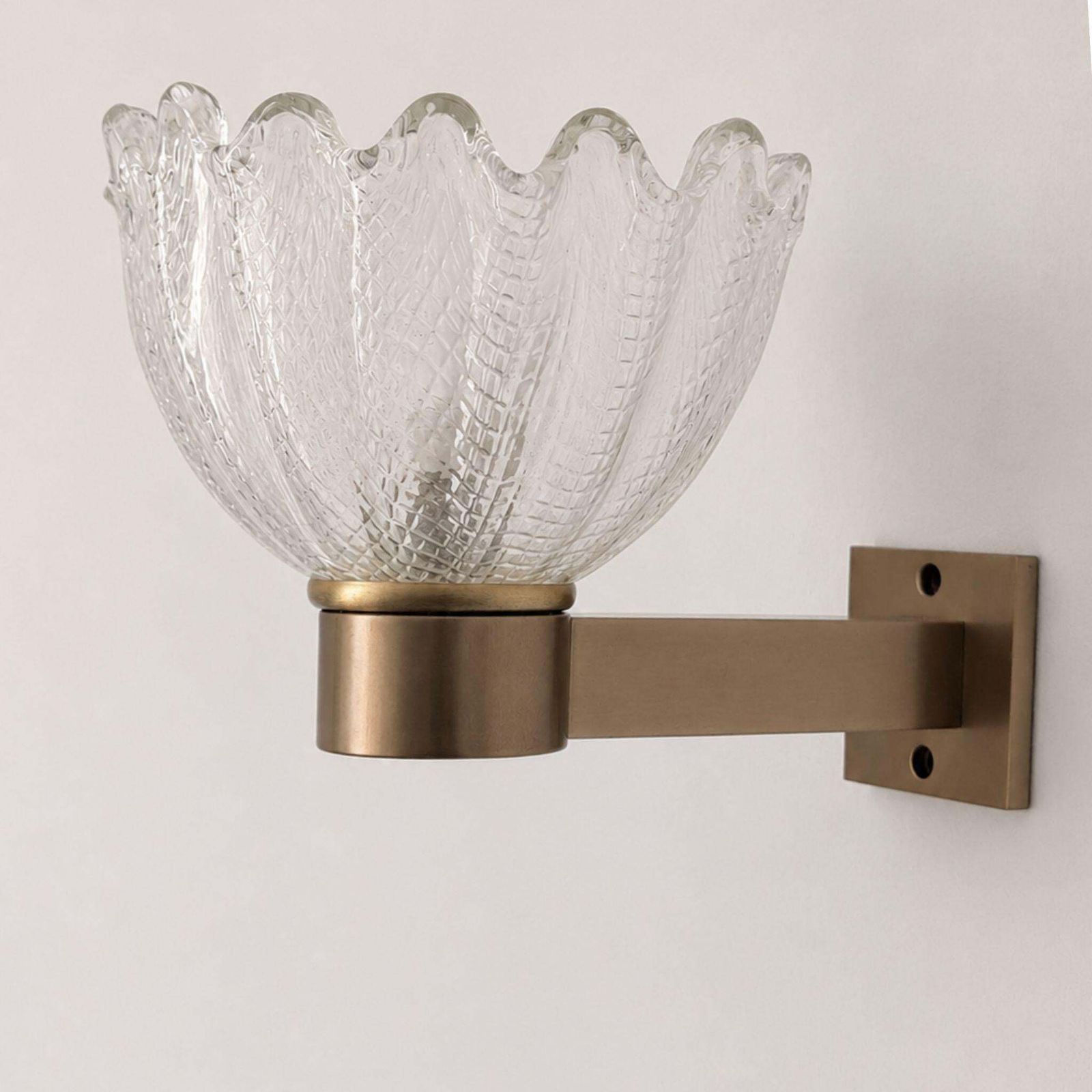 Pair Of 1950s Barovier & Toso Style Murano Glass And Satin Brass Wall Sconces photo for sale