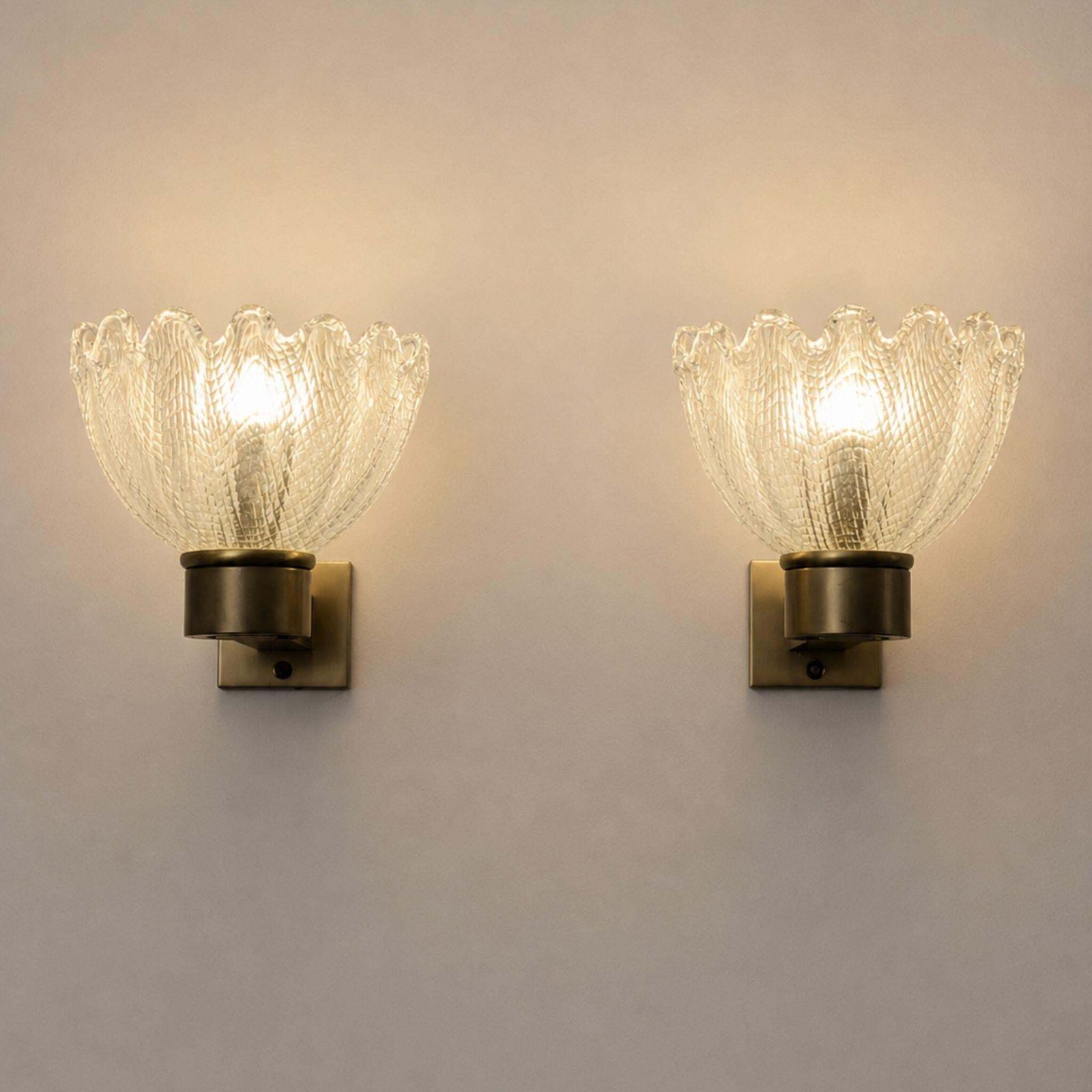 Pair Of 1950s Barovier & Toso Style Murano Glass And Satin Brass Wall Sconces photo buy