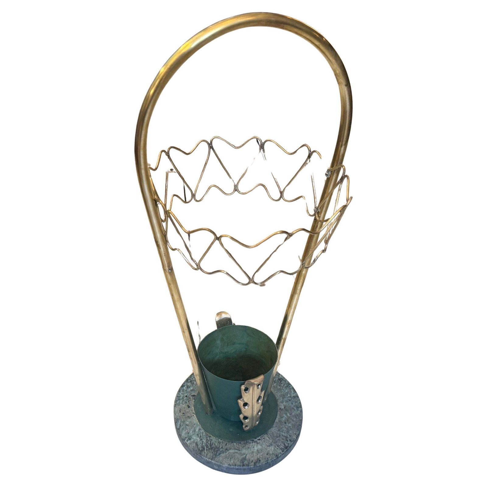1950s Mid Century Modern Brass And Marble Umbrella Stand, Gio Ponti Style photo furniture