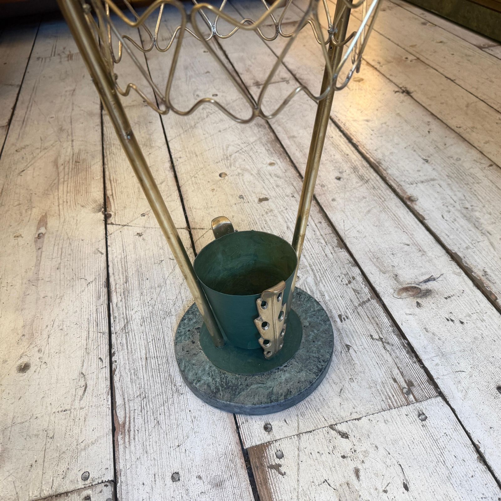 photo furniture 1950s Mid Century Modern Brass And Marble Umbrella Stand, Gio Ponti Style
