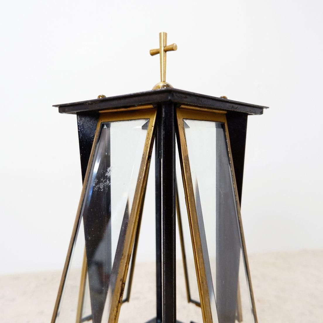 Home Decor Mid 20th Century Wooden Memorial Lantern With Antique Brass & Glass photo