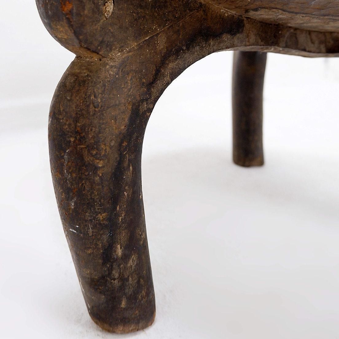 Vintage Tanzanian Wood Stool, Hand Carved, Wabi Sabi Style, Circa 1960 photo vintage