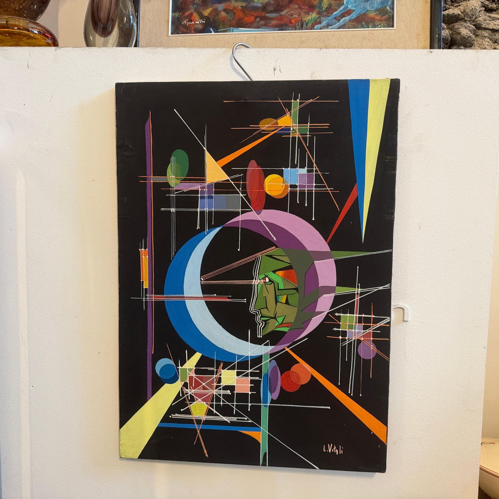 photo vinterior A 1980s Kandinsky Style Futurist Abstract Italian Oil Painting By Libero Vitali