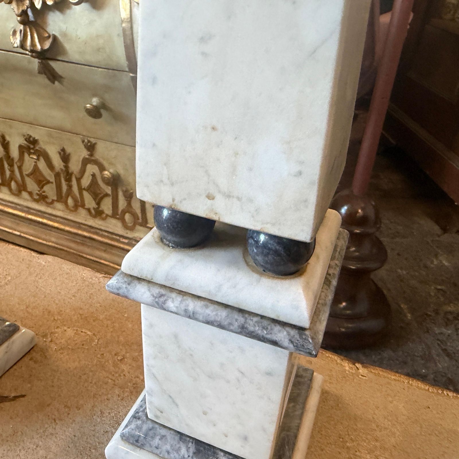 A Pair Of Art Deco White Carrara Marble And Black Marble Italian Obelisks photo vintage