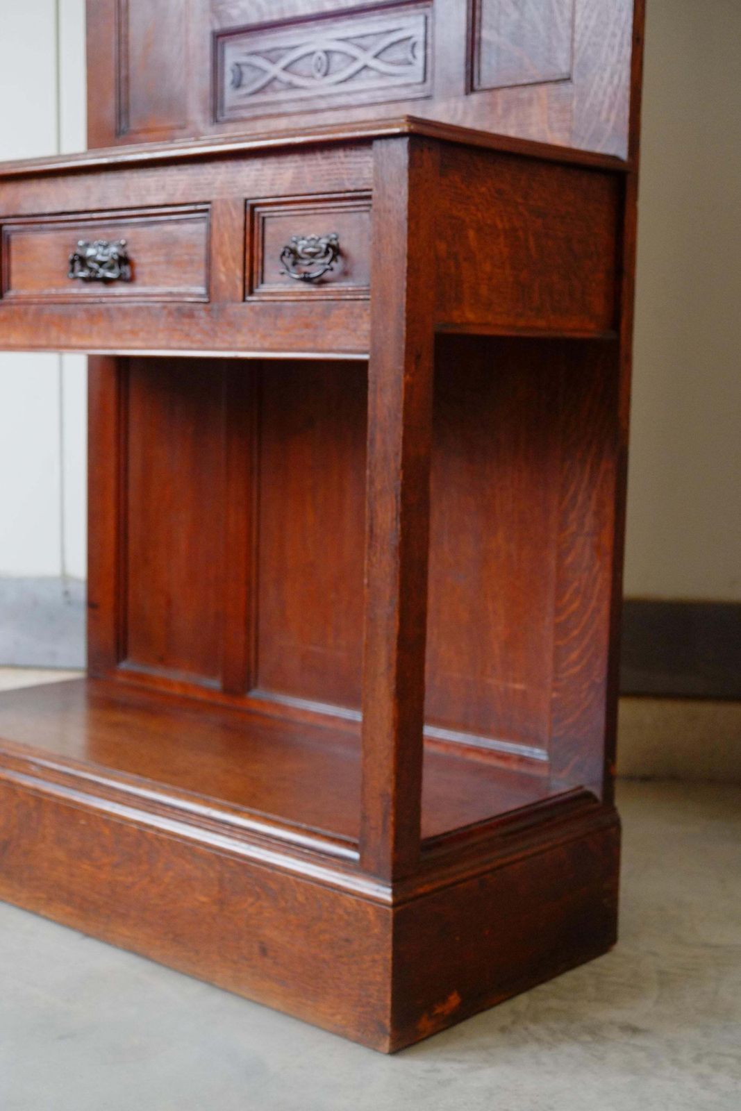 photo for sale Antique Arts And Crafts English Solid Oak Hallway Stand With Drawers