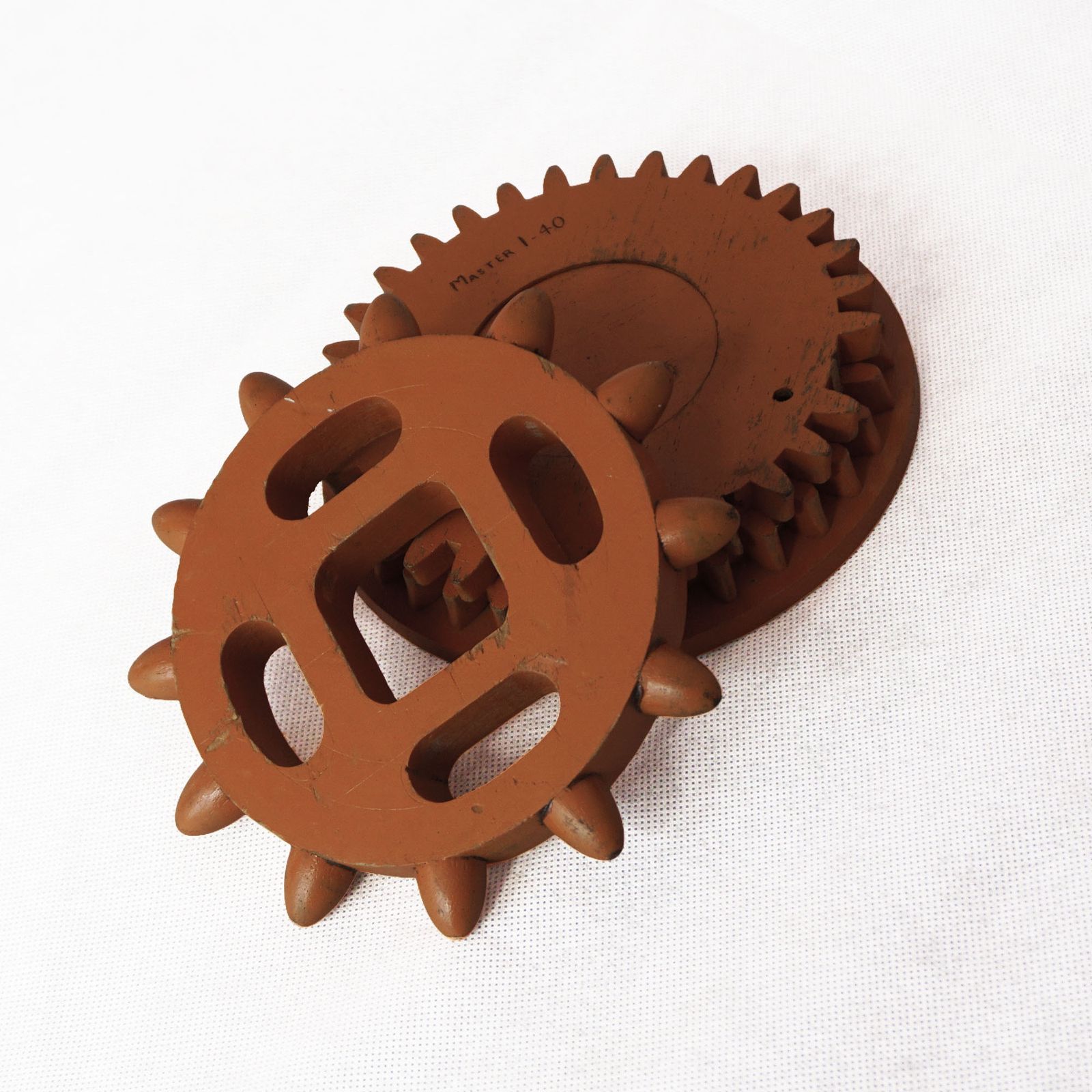 Industrial Molds Circa 1950s Wooden Toothed Cog Wheel Pattern Formers Sculptures photo for sale
