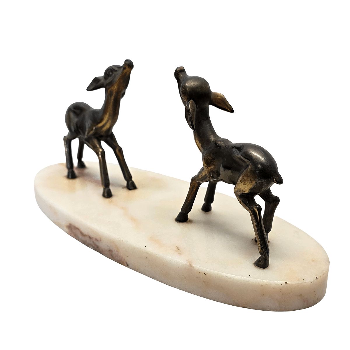 Sculpture Art déco française aux deux cerfs sur socle en marbre, années 1930 photo Art