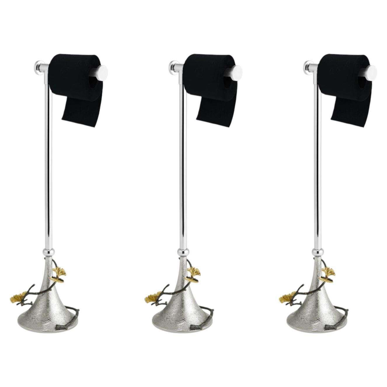 Set Of 3 Butterfly Ginkgo Toilet Paper Stands In Brass