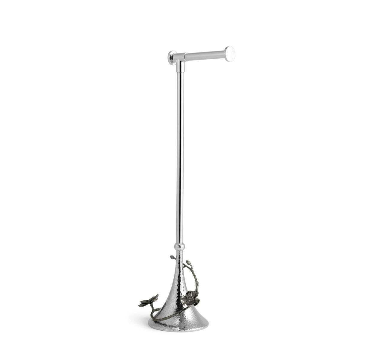Set Of 3 White Orchid Toilet Paper Stands In Stainless Steel And Nickel photo vinterior