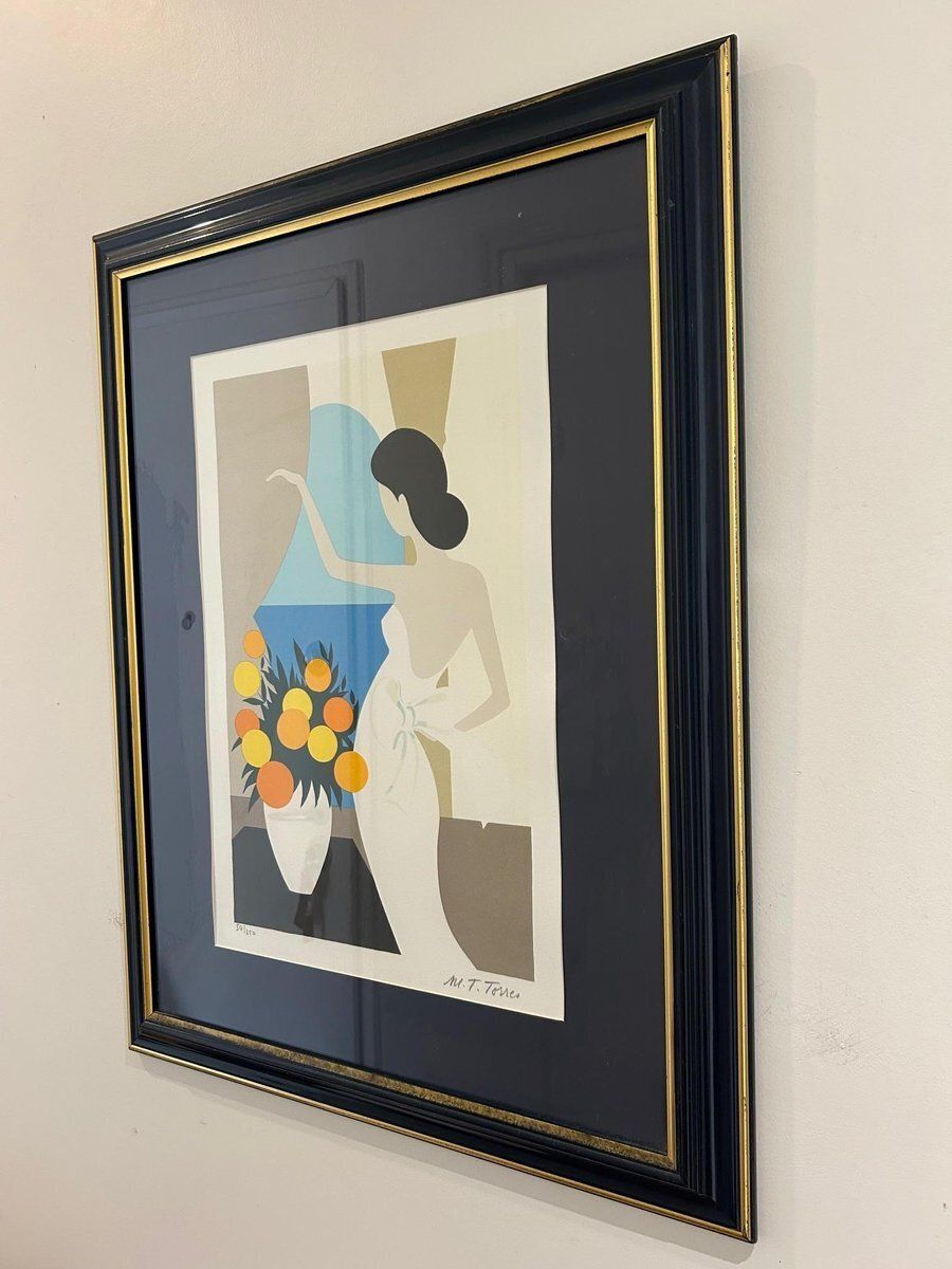 Maria Theresa Torres, Female Figure With Flowers, 1980s, Lithograph photo furniture