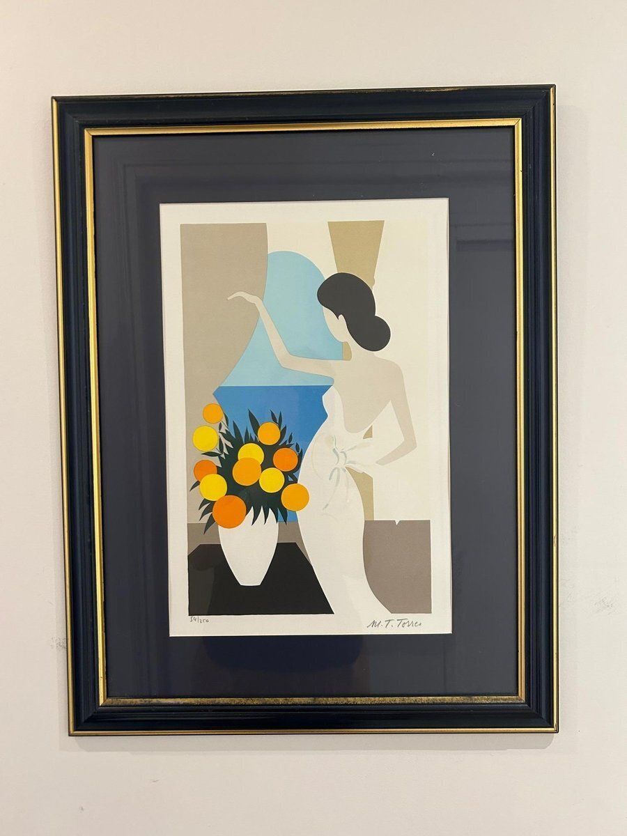 Maria Theresa Torres, Female Figure With Flowers, 1980s, Lithograph photo Art