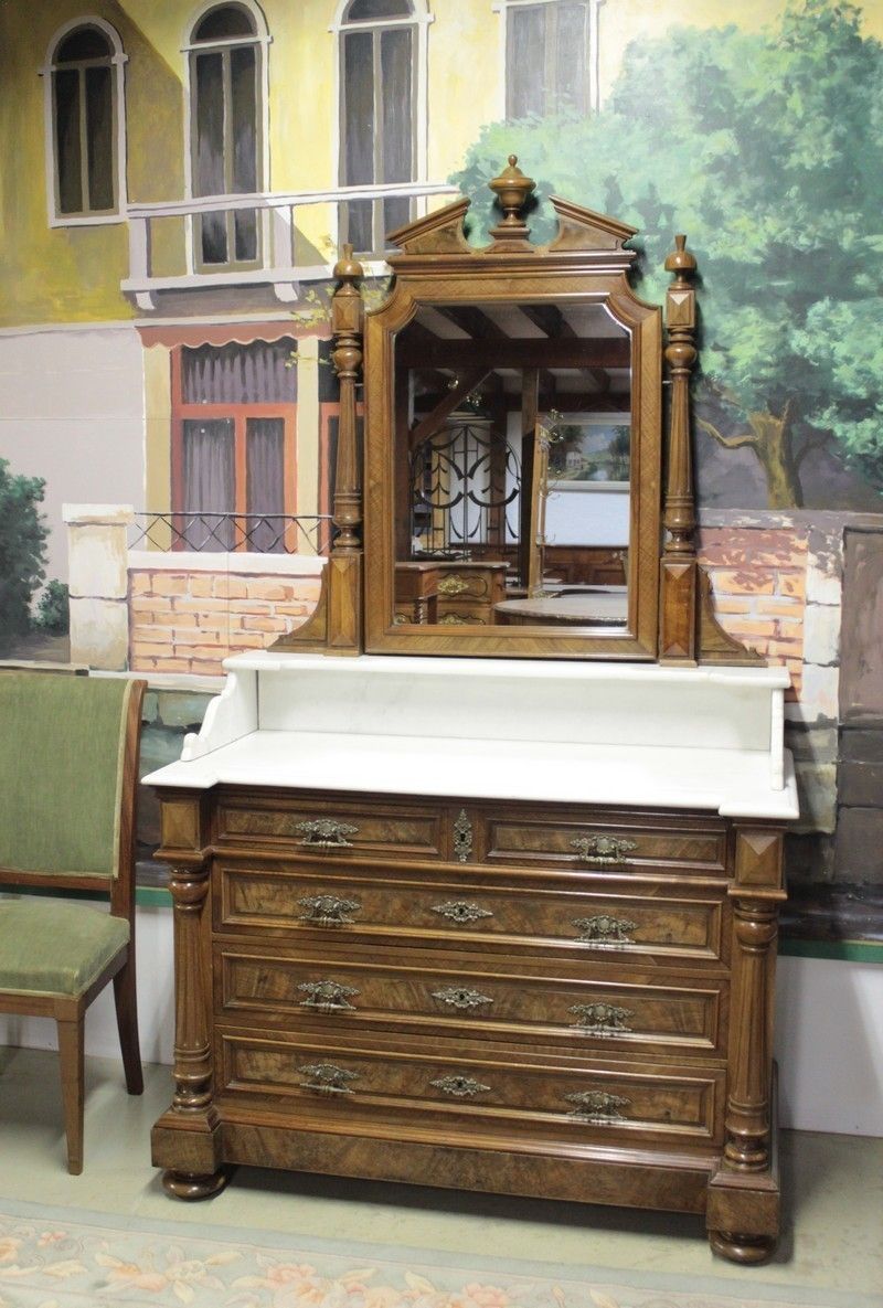 Dresser Dressing Table In Walnut Veneer 20th