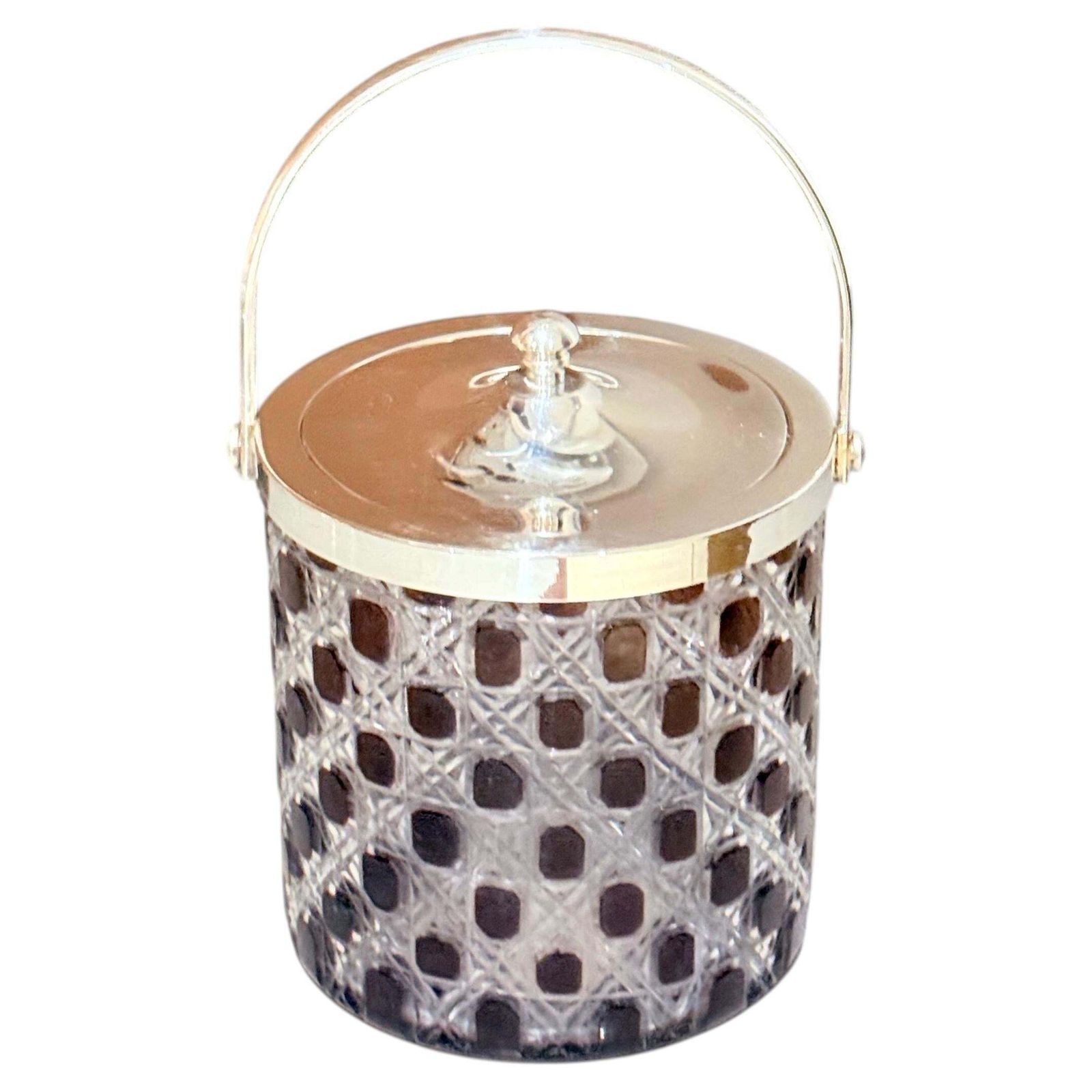 Pair Of Vintage Cut Crystal Biscuit Boxes / Ice Buckets With Silver Plated Lids photo for sale