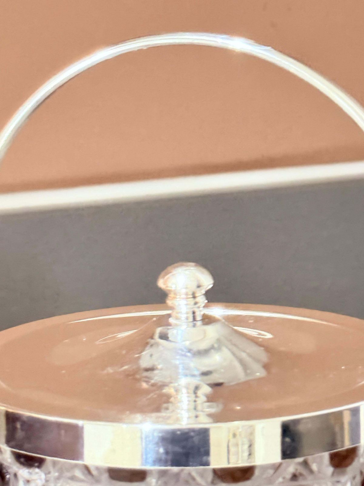Vintage Cut Crystal Biscuit Box / Ice Bucket With Silver Plated Lid And Handle photo vinterior