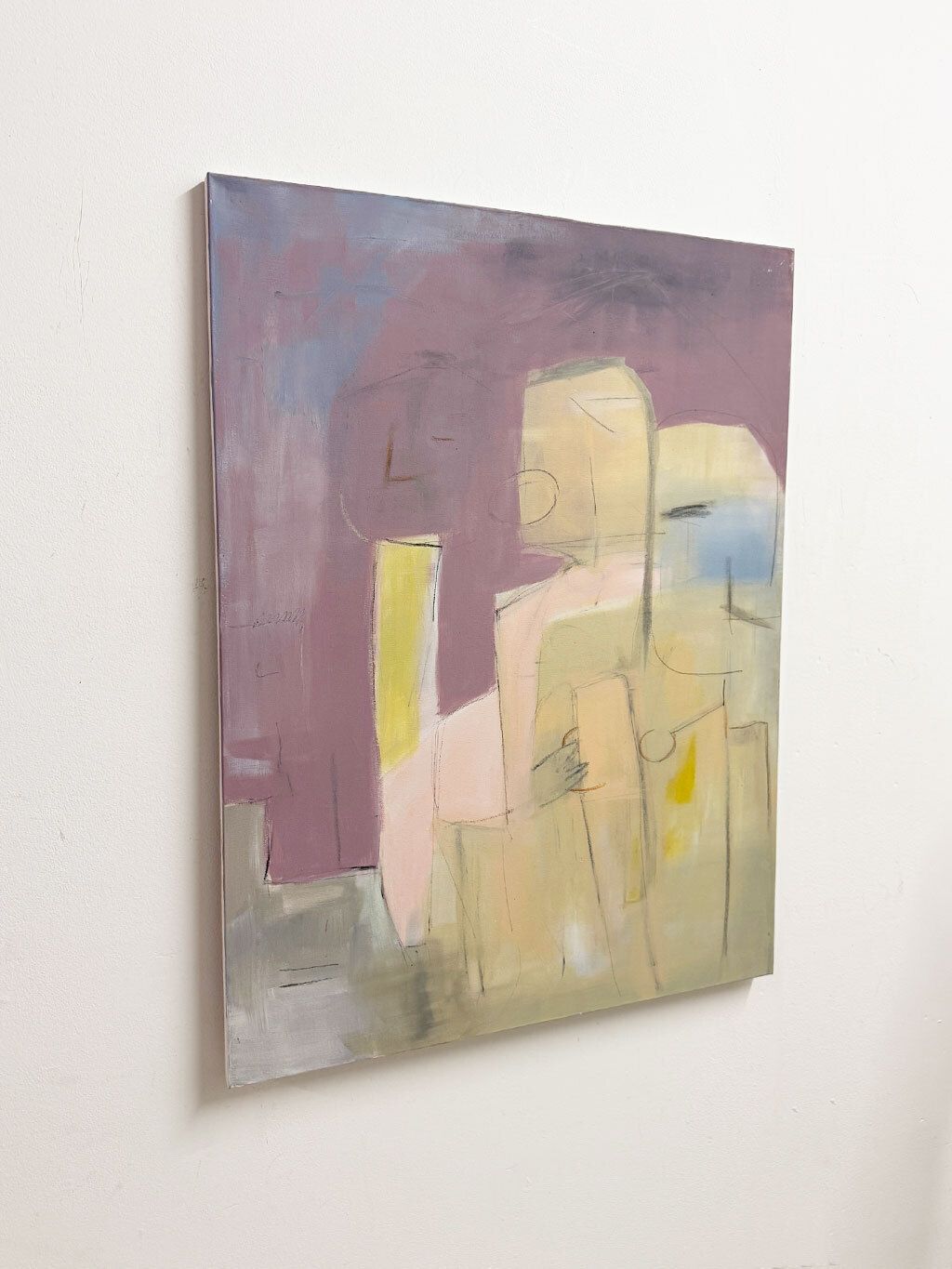 Large Mid Century Abstract Figurative Signed Mauve Painting On Canvas photo furniture