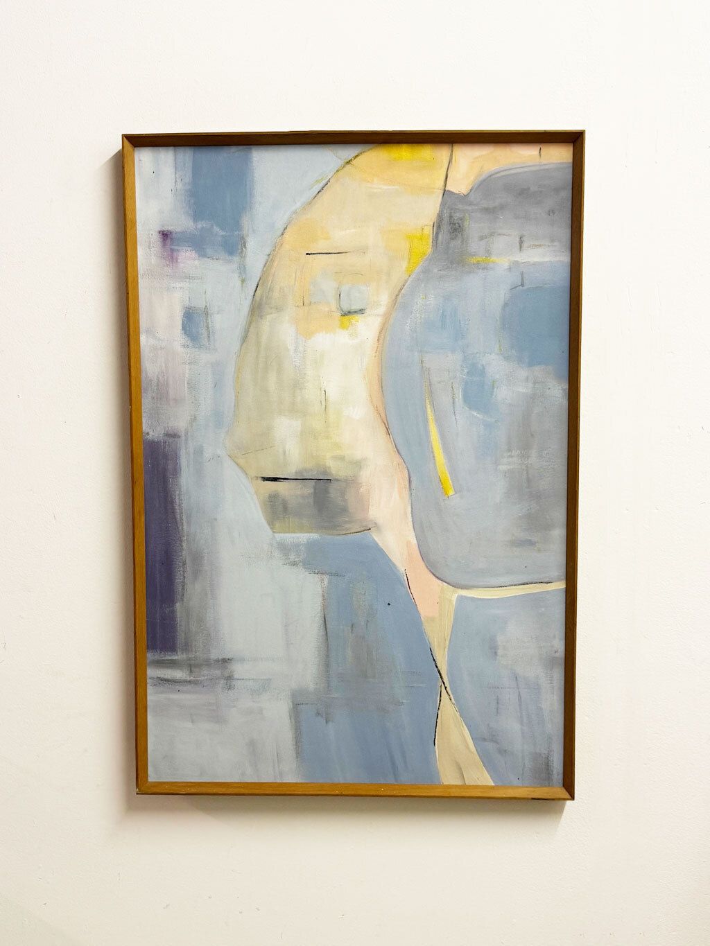 Large Mid Century Signed Abstract Portrait Painting In Blue Tones photo for sale