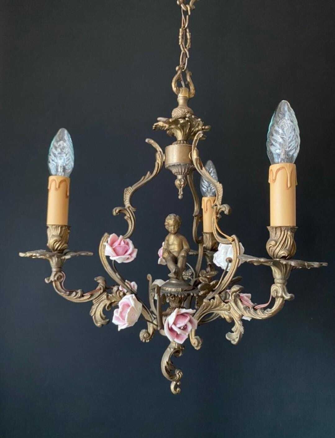 Antique Porcelain And Brass Chandelier